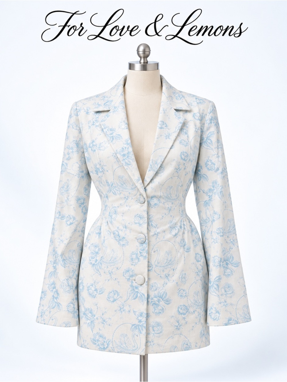 For Love & Lemons Chantal Blazer Dress in a blue floral print size XS